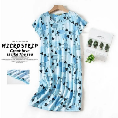 Ljetna spavaćica Ženska velika spavaćica Slatka kućna odjeća s printanim crtićima Pletena pamučna slatka spavaćica kratkih rukava s okruglim izrezom