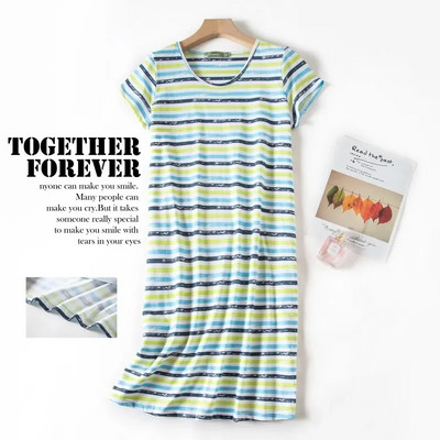 Ljetna spavaćica Ženska velika spavaćica Slatka kućna odjeća s printanim crtićima Pletena pamučna slatka spavaćica kratkih rukava s okruglim izrezom