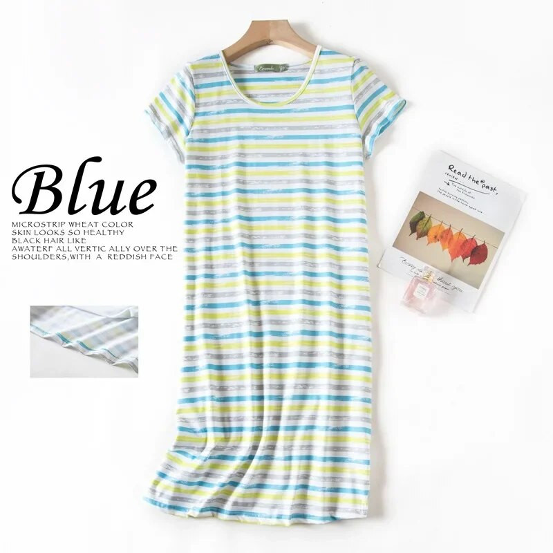 Ljetna spavaćica Ženska velika spavaćica Slatka kućna odjeća s printanim crtićima Pletena pamučna slatka spavaćica kratkih rukava s okruglim izrezom