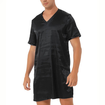 Sleepwear Ανδρικό μεταξωτό σατέν νυχτικό κοντό μανίκι Sissy πιτζάμες νυχτικό νυχτικό πουκάμισο ελαφρύ σαλονάκι
