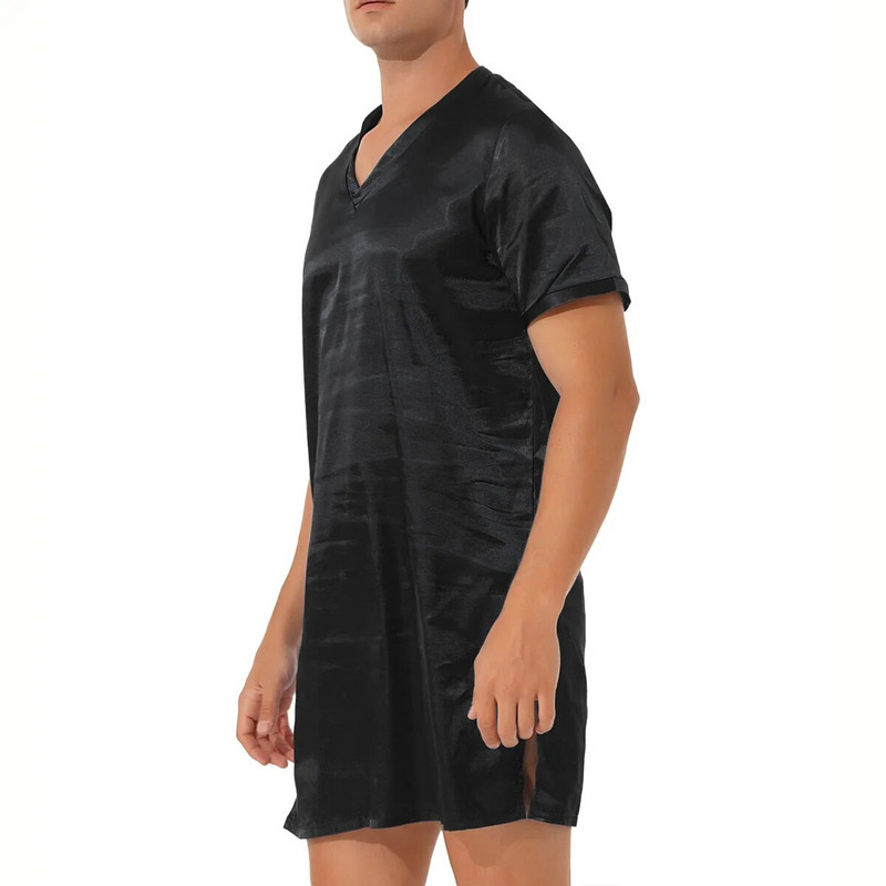 Magamisriided Meeste siidist satiinist öösärk lühikeste varrukatega Sissy pidžaama öösärk Öösärgid Kerged salongirõivad