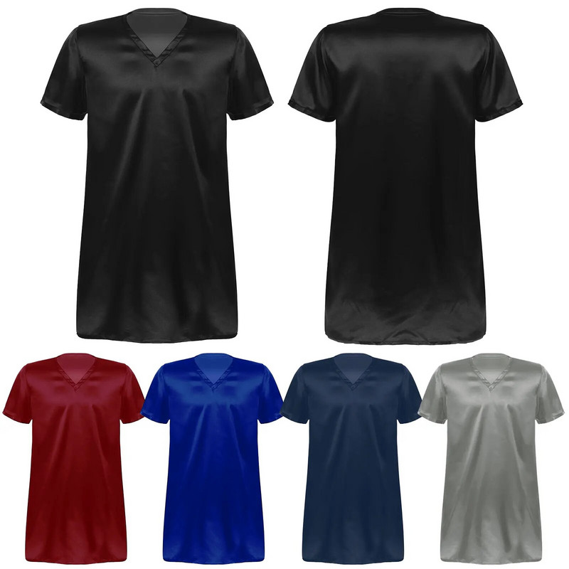 Magamisriided Meeste siidist satiinist öösärk lühikeste varrukatega Sissy pidžaama öösärk Öösärgid Kerged salongirõivad