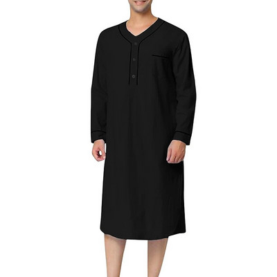 Ανδρική ρόμπα με λαιμόκοψη σε ρολό Κοντό μανίκι Μακριά μακρύ νυχτερινό φόρεμα casual φαρδύ πουκάμισο Kaftan Thobe με τσέπη