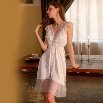 Европа и Съединените щати Лятна перспектива Дантелен секси комплект нощница с V-образно деколте и домашна рокля
