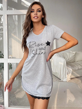 Νυχτικά Γυναικείες Σέξι Πυζάμες V λαιμόκοψη κοντομάνικα Πυζά με δαντέλα Διακοσμητικά Νυχτερινά πουκάμισα Νυχτικά Νυχτικά Νυχτικά Κοστούμια