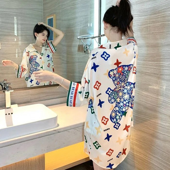 2023 Νέο εξαιρετικά μεγάλο κοντό γυναικείο νυχτικό, καλοκαιρινά σαλόνια Γαλλικό λεπτό πουκάμισο με μισό μανίκι, γυναικεία πιτζάμες με λαιμόκοψη V