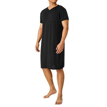 Мъжки тънки удължени дишащи черни пижами с V-образно деколте с къси ръкави, широки удобни пижами, рокля, ежедневно облекло за дома
