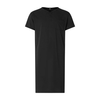 Ανδρικές λεπτές επιμήκεις αναπνέουσες μαύρες πιτζάμες με κοντό μανίκι V-λαιμόκοψη χαλαρή εφαρμογή Άνετο φόρεμα πιτζάμες Casual ρούχα για το σπίτι