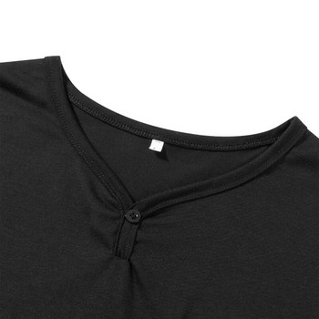 Ανδρικές λεπτές επιμήκεις αναπνέουσες μαύρες πιτζάμες με κοντό μανίκι V-λαιμόκοψη χαλαρή εφαρμογή Άνετο φόρεμα πιτζάμες Casual ρούχα για το σπίτι