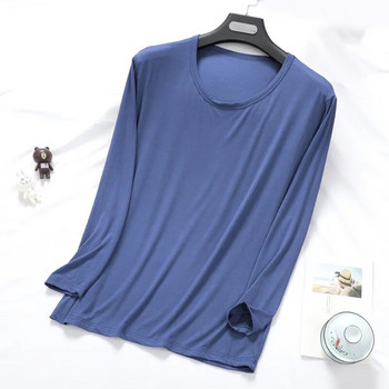 Εργοστασιακή χονδρική πώληση Modal Ανδρικό πουκάμισο άνοιξης / φθινοπώρου με στρογγυλή λαιμόκοψη, μακρυμάνικο, μακρυμάνικο πουκάμισο βάσης Thin Loose Plus Size Sleep Tops Ανδρικό πουκάμισο ύπνου