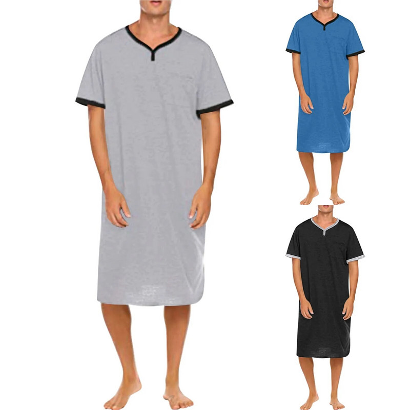 Meeste magamisriided Lühikeste varrukatega O Kaelusega Taskuga Öösärk avar põlvedeni Öösärk Koduriided Soojad Riided Meeste Pidžaamadele Rüü Ning