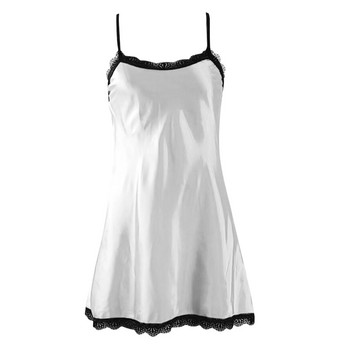 Λευκό σέξι εσώρουχα με δαντέλα V λαιμόκοψη Νυχτερινά φορέματα Γυναικεία σατέν μεταξωτό πυζά λουράκι Αμάνικο νυχτικό νυχτικό νυχτικό πιτζάμες пижама