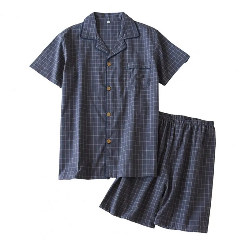 2023. Muški komplet pidžama kratkih rukava Odjeća za spavanje Pamučna kućna odjeća s rešetkastim printom