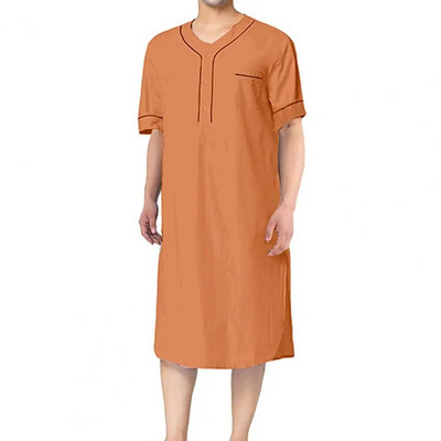 Ρόμπα ύπνου μέχρι το γόνατο Άνετη ανδρική ρόμπα ύπνου με λαιμόκοψη σε σχήμα V με μπαλωτή τσέπη νυχτικό για αναψυχή στο σπίτι