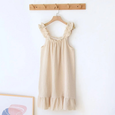 Ljeto 2023. spavaćica novog stila Ženska 100% pamuk krep Tanka suknja na tregere Labava duga suknja Slatka i slatka kućna suknja