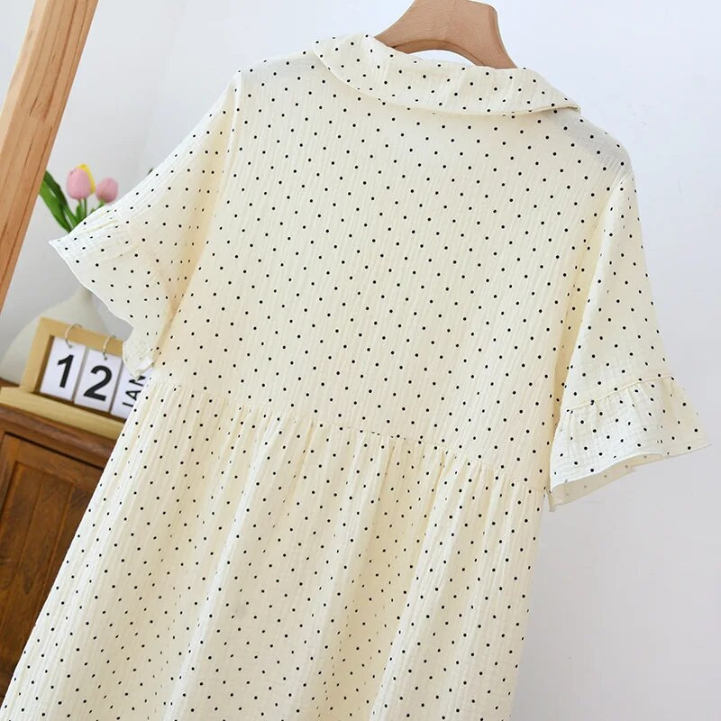 Lühikeste varrukatega pidžaama öökleit naistele suvine täppidega trükitud puuvillane magamiskott avar suur suvine pidžaama öösärk