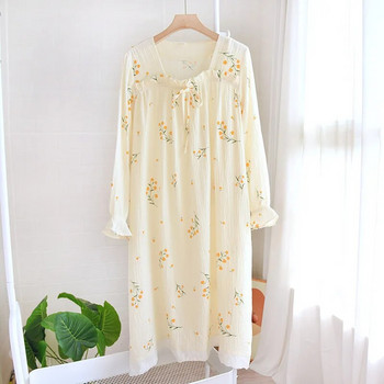 Пижама Рокля за сън за дами Пролет и есен Памучни дълги ръкави с квадратно деколте Свободна и прекрасна пижама Дълга домашна рокля