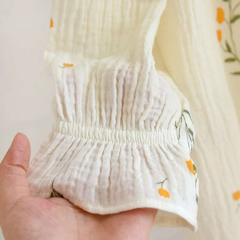 Pidžaama unekleit naistele kevadiseks ja sügiseks pikkade varrukatega puuvillase kandilise kaelusega avar ja armas pidžaama pikk kodukleit