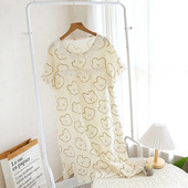 Mergaičių animacinių filmų spauda trumpomis rankovėmis pižamos suknelė pavasariui ir vasarai iš medvilnės plonos V formos iškirptės pižamos namuose vidutinio ilgio