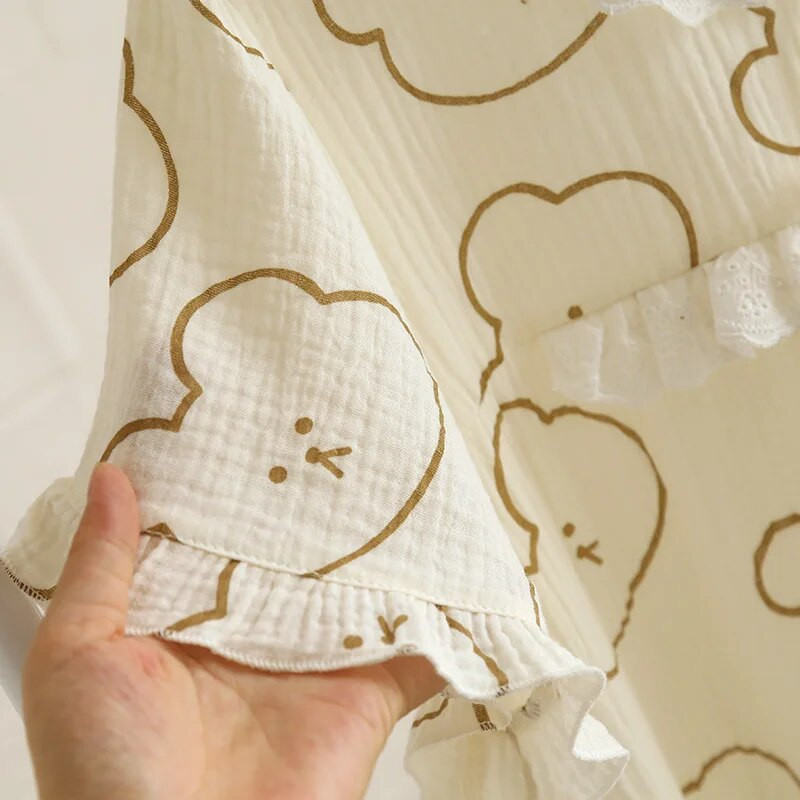 Mergaičių animacinių filmų spauda trumpomis rankovėmis pižamos suknelė pavasariui ir vasarai iš medvilnės plonos V formos iškirptės pižamos namuose vidutinio ilgio