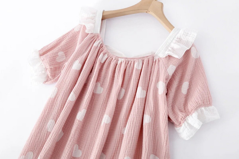 Puuvillane väikese südamega trükiga öösärk naiste 2-värviline armastuse magamiskott suvekoduks avar pikk, mugav öösärk