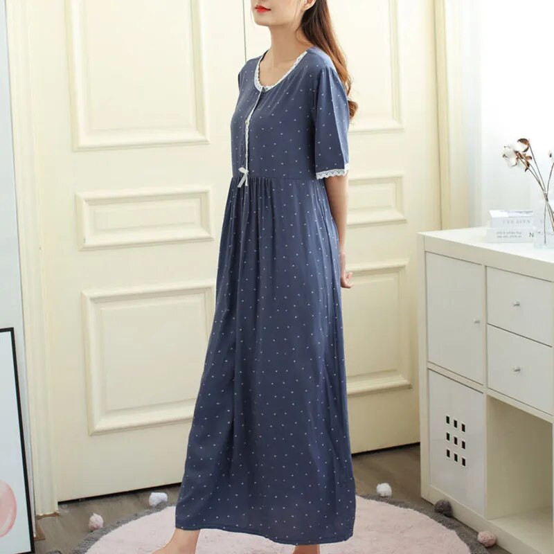 Moteriški naktiniai marškiniai medvilniniai apatiniai trumpomis rankovėmis taškiniai naktiniai drabužiai Moteriški pižamos namų drabužiai chalatai didesnio dydžio naktiniai marškiniai