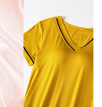 2023 Най-новото модално бельо Секси нощница с V-образно деколте, съвпадаща с цветовете, подплатена пижама на гърдите Дамски летни рокли за бельо