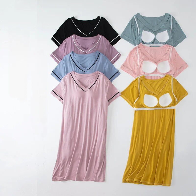 2023 m. naujausias Modalinis apatinis trikotažas, seksualus V formos iškirptė, spalva atitinkantis naktinis marškinys su krūtine paminkštintos pižamos, moteriškos vasarinės apatinio trikotažo suknelės