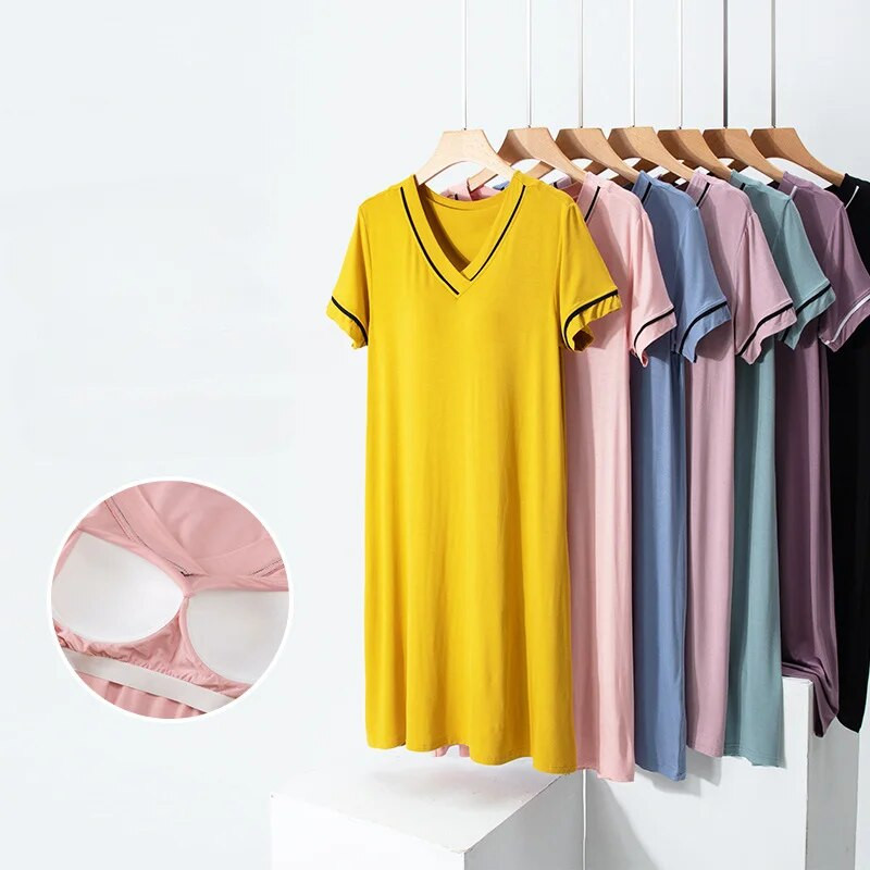 2023 m. naujausias Modalinis apatinis trikotažas, seksualus V formos iškirptė, spalva atitinkantis naktinis marškinys su krūtine paminkštintos pižamos, moteriškos vasarinės apatinio trikotažo suknelės