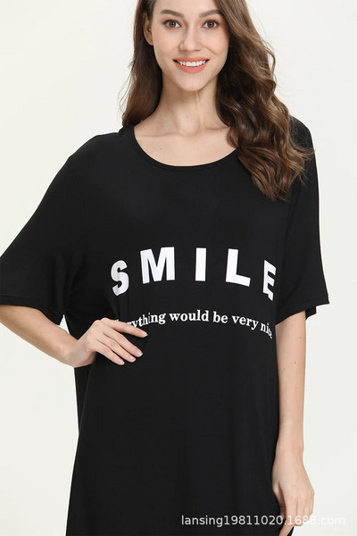 Suures suuruses Armas naeratus pikk öökleit naiste magamisriided hubane moodne lahtised lihtsad lühikeste varrukatega öösärgid naiste magamiskleit