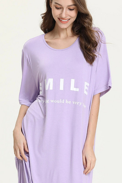 Suures suuruses Armas naeratus pikk öökleit naiste magamisriided hubane moodne lahtised lihtsad lühikeste varrukatega öösärgid naiste magamiskleit