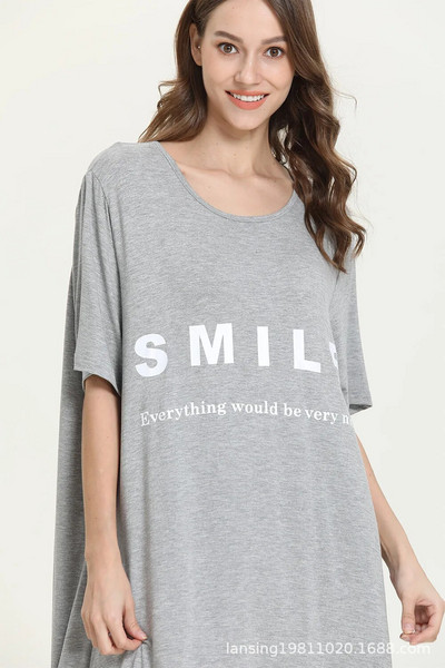 Suures suuruses Armas naeratus pikk öökleit naiste magamisriided hubane moodne lahtised lihtsad lühikeste varrukatega öösärgid naiste magamiskleit