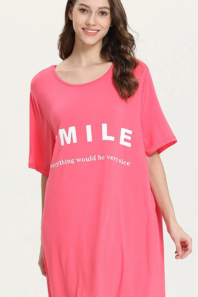 Suures suuruses Armas naeratus pikk öökleit naiste magamisriided hubane moodne lahtised lihtsad lühikeste varrukatega öösärgid naiste magamiskleit