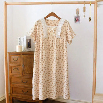 Пижама в стил принцеса Дамска пролетна и лятна памучна тънка домашна рокля Сладка сладка нощна рокля с къс ръкав