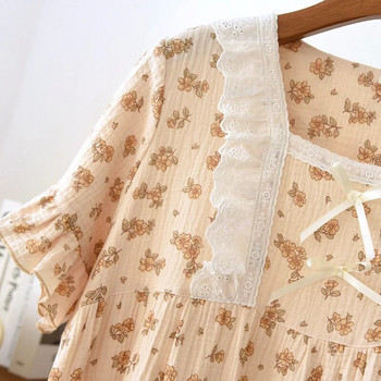 Пижама в стил принцеса Дамска пролетна и лятна памучна тънка домашна рокля Сладка сладка нощна рокля с къс ръкав
