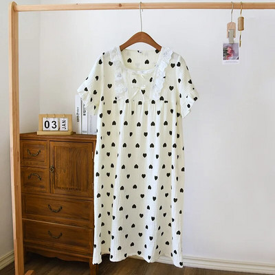 Pidžama u stilu princeze Ženska proljetna i ljetna pamučna tanka kućna odjeća Slatka slatka noćna haljina kratkih rukava