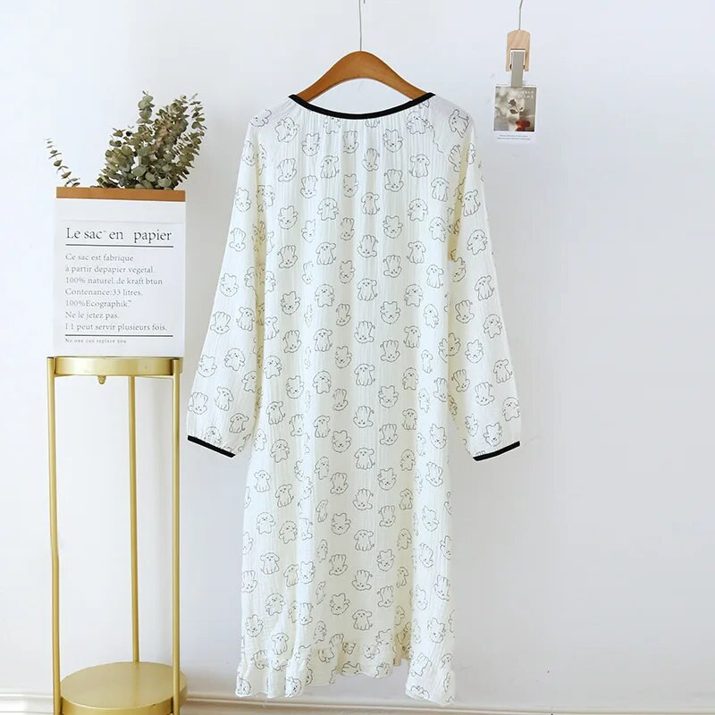 Puuvillane naiste pikkade varrukatega pidžaamad, naiste avarad pikad ööriided, kleidid, multifilmid, trükitud kodukandjad öösärgid