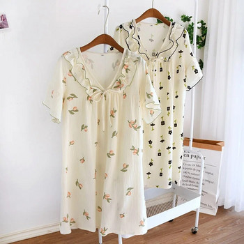Μόδα φόρεμα πιτζάμες για γυναικείο καλοκαίρι 2023 Το νεότερο βαμβακερό κοντό μανίκι με λεπτή λαιμόκοψη σε σχήμα V Νυχτικά Φόρεμα για το σπίτι Ρούχα