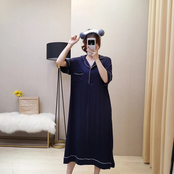 Γυναικείες καλοκαιρινές μπλούζες ύπνου Κοντό μανίκι Plus Size Modal Νυχτικό Φαρδιά Ρούχα για το Σπίτι με Εσωρούχων Τσέπης Plus Size Sleepwear