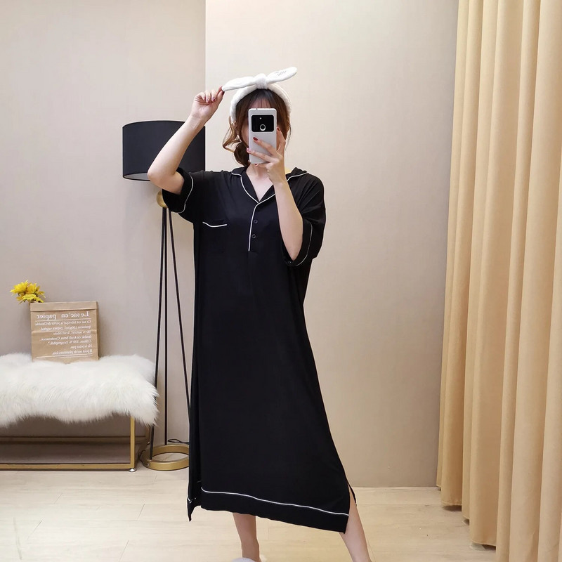 Naiste suvised topid lühikeste varrukatega, suures suuruses modaalne öösärk, vaba taskuga koduriided, suuremas pesus magamisriided