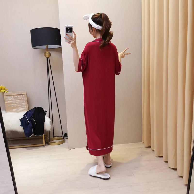 Naiste suvised topid lühikeste varrukatega, suures suuruses modaalne öösärk, vaba taskuga koduriided, suuremas pesus magamisriided