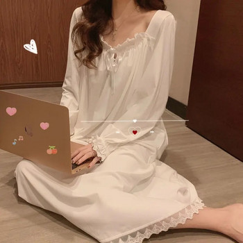 Нощници Дамски спални ризи за свободното време Едноцветни сладки 3XL В стил принцеса Ulzzang Lace Chic Спални ризи Прекрасно меко домашно облекло Нощни бели