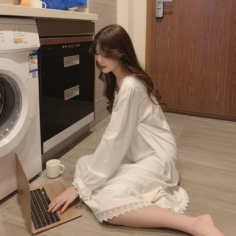 Spavaćice Ženske Slobodno vrijeme Jednobojne slatke 3XL Princess stil Ulzzang Lace Chic spavaćice Lijepa mekana kućna odjeća Noćna bijela