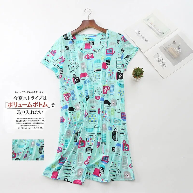 Daugiaspalvis mielas moteriškas naktinis marškinys trumpomis rankovėmis Vasariniai namų drabužiai pižama Medvilniniai naktiniai pižamos Moteriški seksualūs spygliuočiai miegui