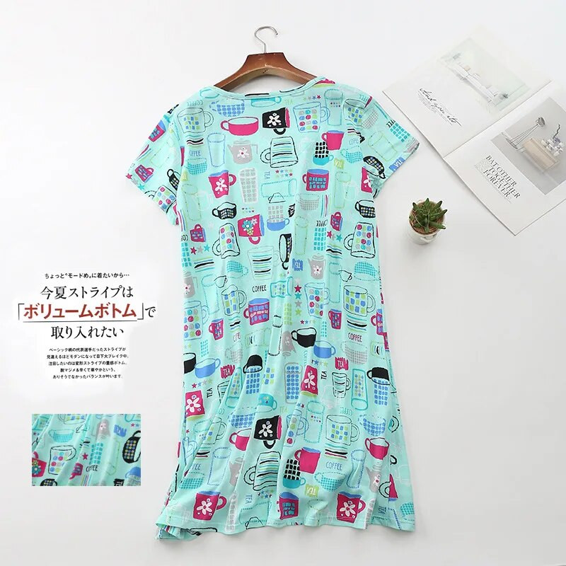 Daugiaspalvis mielas moteriškas naktinis marškinys trumpomis rankovėmis Vasariniai namų drabužiai pižama Medvilniniai naktiniai pižamos Moteriški seksualūs spygliuočiai miegui