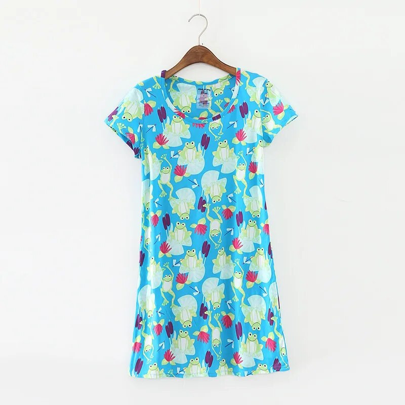 Daugiaspalvis mielas moteriškas naktinis marškinys trumpomis rankovėmis Vasariniai namų drabužiai pižama Medvilniniai naktiniai pižamos Moteriški seksualūs spygliuočiai miegui