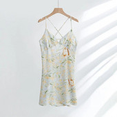 2023 m. vasaros naktiniai marškiniai su gėlėmis marginti iš medvilnės viskozės Seksuali V formos kaklo suknelė, kvėpuojanti, naktinė moterims