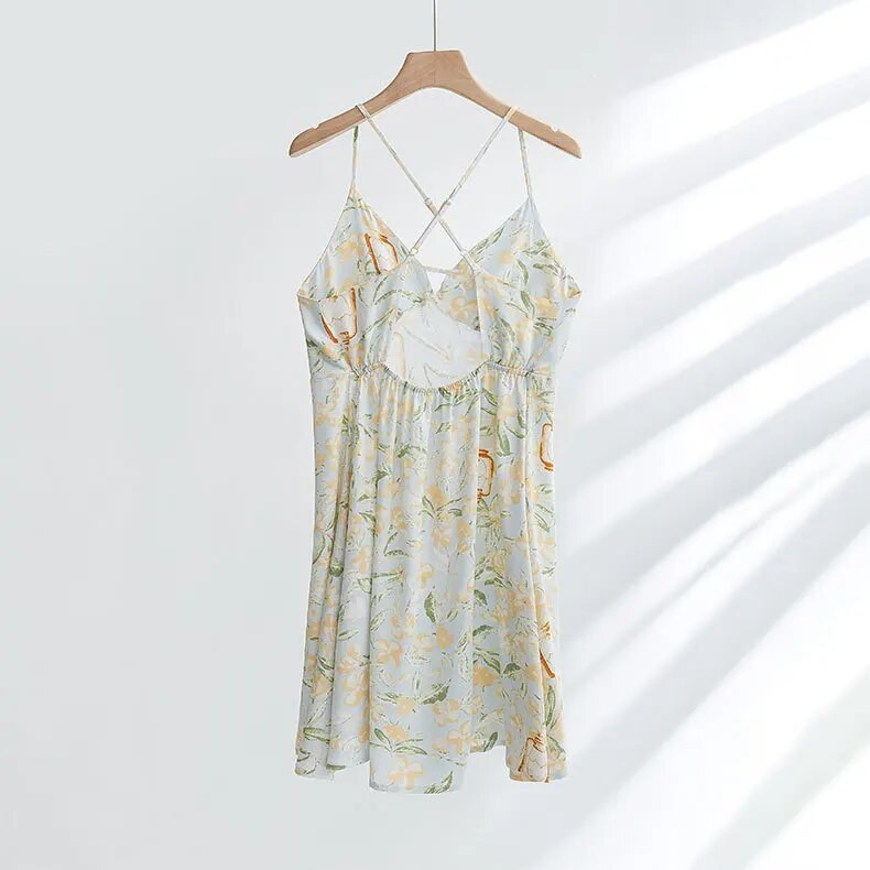 2023 m. vasaros naktiniai marškiniai su gėlėmis marginti iš medvilnės viskozės Seksuali V formos kaklo suknelė, kvėpuojanti, naktinė moterims