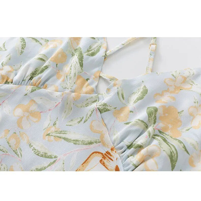 2023 m. vasaros naktiniai marškiniai su gėlėmis marginti iš medvilnės viskozės Seksuali V formos kaklo suknelė, kvėpuojanti, naktinė moterims