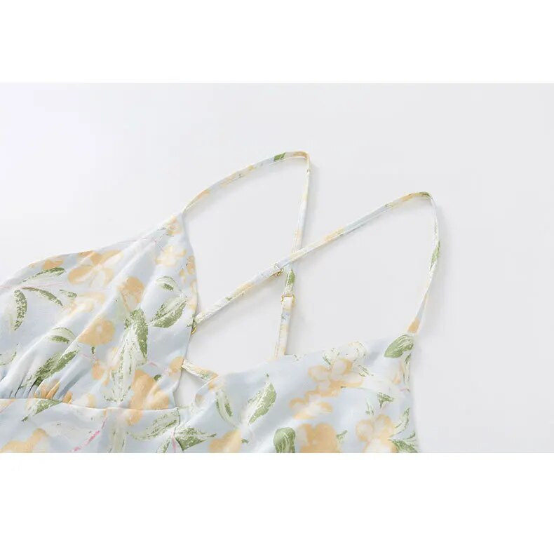 2023 m. vasaros naktiniai marškiniai su gėlėmis marginti iš medvilnės viskozės Seksuali V formos kaklo suknelė, kvėpuojanti, naktinė moterims